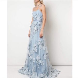 DESIGNER Marchesa Notte Blue Embroidered Flower Gown Formal Dress 4 Small